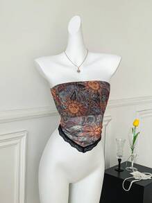 Comfortcana Débardeur casual d'été grande taille avec empiècement en dentelle et motifs étoiles et lune - Multicolore - Voir 1