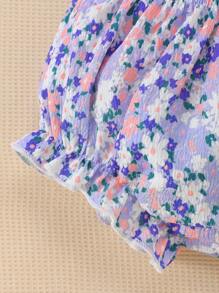 Souflis Souflis 2pcs Girls' Spring/Summer Woven Sleeveless Floral Allover Print Dress & Elastic Waist Sporty Shorts Casual Outdoor Set - Multicolor - View 6