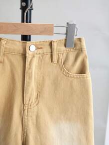 SHEIN Conjunto casual de 2 piezas para niño preadolescente con chaleco de jean con capucha y bolsillo de una de botones, y shorts de jean