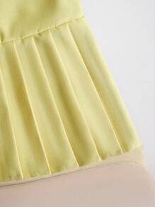 SHEIN Tween Girl Solid Color Puff Sleeve Bow Pleated Hem Dress,Holiday,Summer,Travel