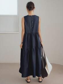 Dazy-Less Natural Color Washed Straight Splicing Nature Style Women Denim Dress Business Casual Women