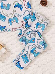 2pcs Toddler Boys Game Controller Graphic Snug Fit Pajama Set, Apricot Base - Apricot - View 4