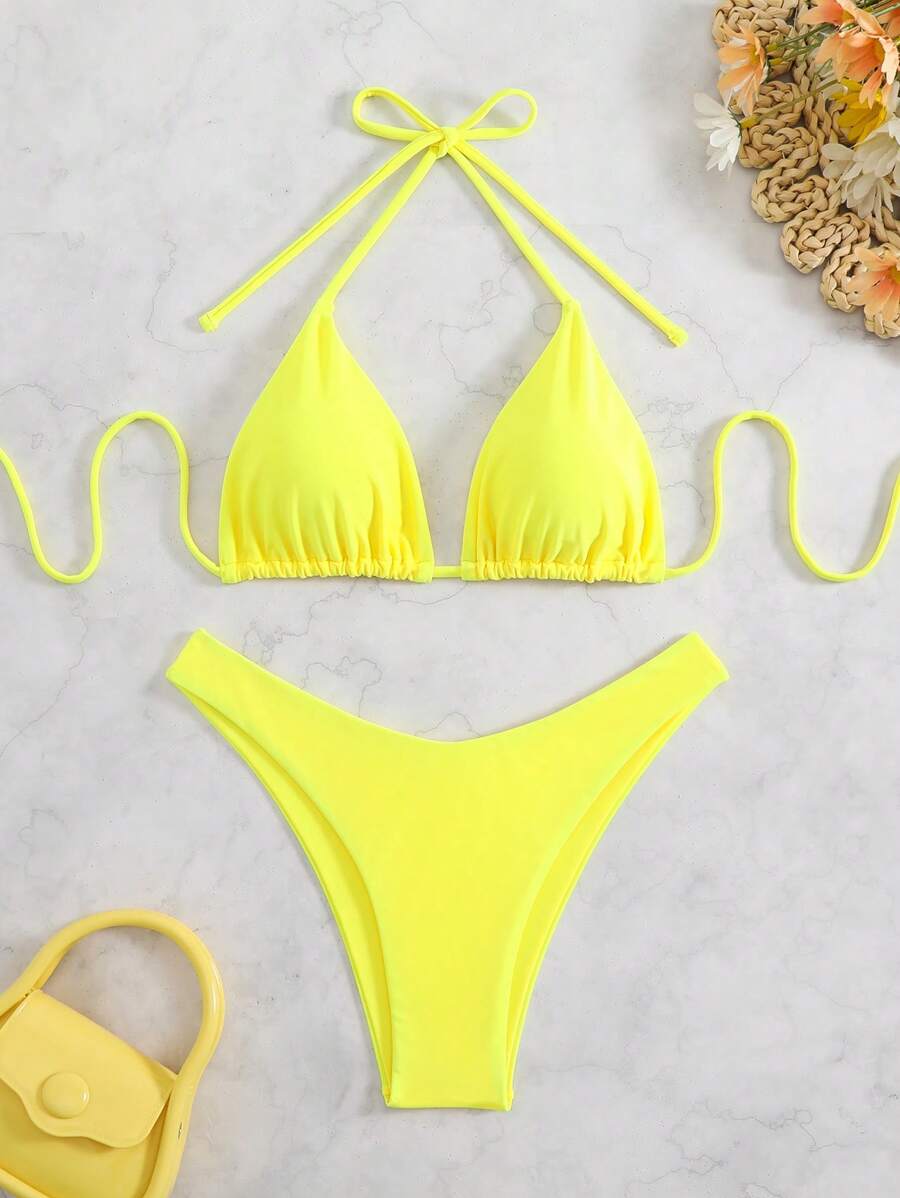Swim Mod Women Beach Outfits Yellow Bikini Swimsuit Set, Simple And Casual For Daily Wear For Summer Beach Vacation - Yellow - View 1