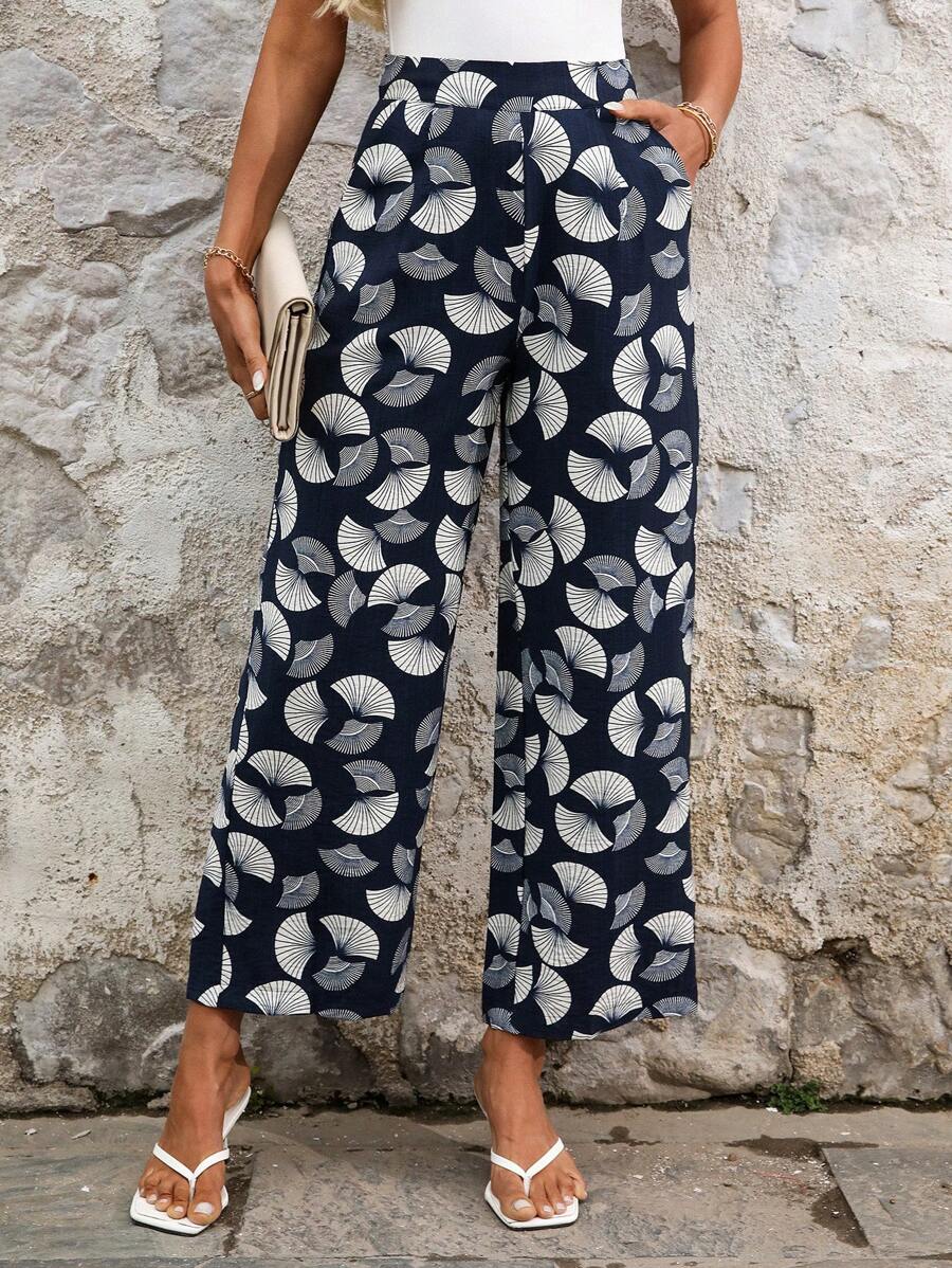 SHEIN Clasi All-Over Print High Waist Wide Leg Vacation Casual Pants - Multicolor - View 1