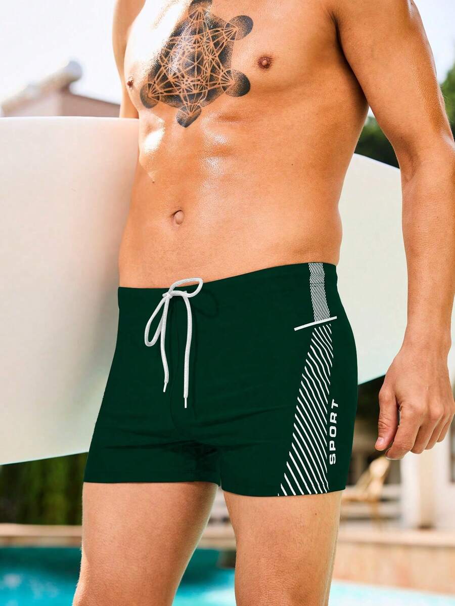 Manfinity VDAYZ Men's Contrast Striped Loose Beach Board Shorts - Army Green - View 1