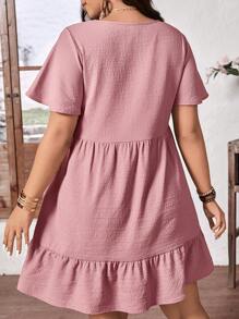 SHEIN LUNE SHEINLUNE Plus Size Women Textured Chiffon Ruffle Hem Short Dress Summer Outfits For Women Summer Clothes Cute Summer Dresses For Women Beach Outfits For Woman Ruffle Dress Summer Called Summerfashion Summerstyle Summerdress Trendingstyle Summerootd Pinkdress Happy Mother Day Mother Day Dress