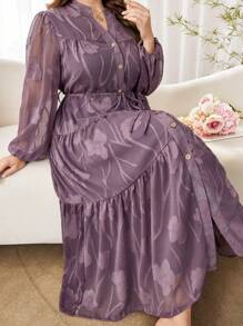 Modelyn Romantic Cut-Out Long Sleeve Loose Layered Dress, Plus Size, Spring/Summer Fall Cloth For Women - Dusty Pink - View 1