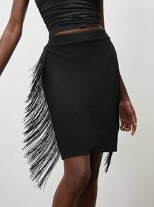 Lumivelle Women's Solid Color Contrast Lace Elegant Skirt - Black - View 6