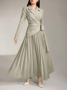 Heiryn 女士长款纯色连衣裙，简约时尚休闲时尚办公室日常穿着 - 薄荷綠 - 查看 3