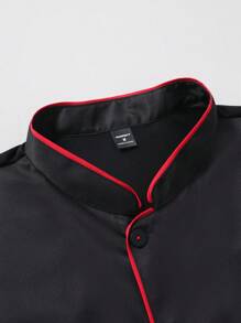 Manfinity Homme 1pc Unisex Black Chef Jacket, Single Breasted, Short Sleeve, Comfortable, Breathable, Ideal For Kitchen, Baking, Restaurant, Hotel Work,Men's Loose Fit Button-Up Short Sleeve Chef Shirt Black Shirts For Men Casual Shirts For Men, Chef Jacket Men - Black - View 4