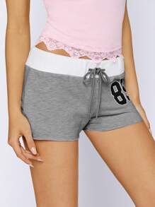 SHEIN EZwear Quần short siêu ngắn họa tiết chữ mùa hè màu xám - Màu xám đen - Xem 3