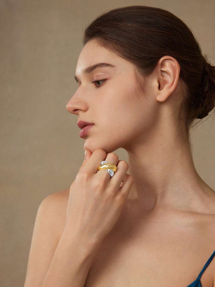 MOTF PREMIUM 十字交叉开口指环，金色和银色