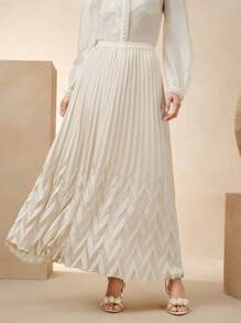 Anewsta 女士优雅褶皱 A 字缎面半身裙，适合节日、度假、假日、休闲和商务休闲 - 杏色 - 查看 7