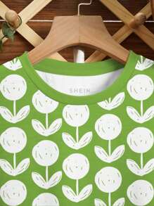 INAWLY Plus Size Women's Summer Floral Printed Round Neck Short Sleeve Casual T-Shirt Graphic Tees Women Tops - Green - View 5