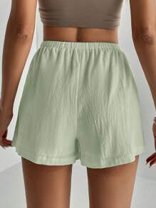 SHEIN Tall Women's Casual Mint Green Mini Shorts: Woven Fabric Drawstring Summer Shorts With Pockets - Mint Green - View 2