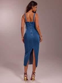 SHEIN Forever 21 Abito lungo in jeans blu senza maniche per vestito da spiaggia, abbigliamento da concerto in stile country, abito da tè elegante, abiti casual estivi da donna