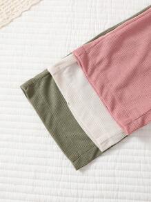 Elladie kids 3 件套女童纯色休闲舒适长裤套装，带蝴蝶结松紧腰，天鹅绒面料，适合春秋季节，喇叭裤/直筒裤 - 彩色 - 查看 4