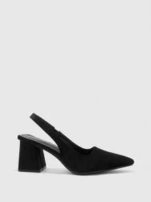 CUCCOO BIZCHIC 女士时尚黑色丝绒粗跟高跟鞋，适合通勤、约会、派对、度假及各种场合。