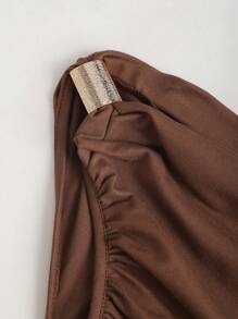 Sweetra Sexy Open Shoulder Ruffle Bodycon Mini Dress, Sweet & Spicy Style, With Multi-Layer Design For Flattering Silhouette - Brown - View 3