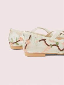 CUCCOO DOLLMOD Women's Rhinestone Decor Fishnet Flat Loafers - Apricot - View 8