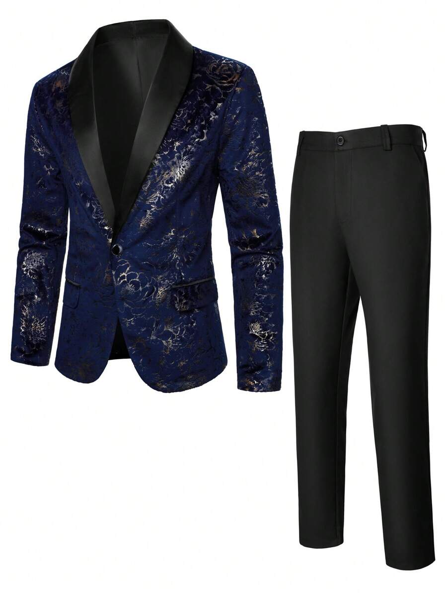 Chaqueta De Traje Con Estampado Jacquard Elegante, Para Hombre, Con Solapa De Bolsillo Y Estilo Casual Para Primavera, Otoño, Fiesta, Cena O Banquete