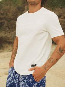 Manfinity VCAY 2pcs/Set Men's Knitted Slim Fit Round Neck Casual T-Shirt Set, Suitable For Summer