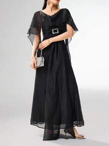 Modelyn Vestido largo elegante de mujer con malla de contraste, casual y minimalista para uso diario