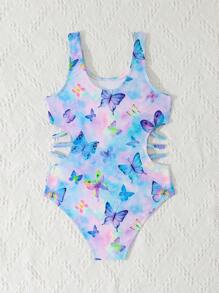 Tween Girl One-Piece Swimsuit, Tween Girl Hollow Out Triangular Monokini - Baby Blue - View 2