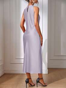 SHEIN Clasi 女士纯色无袖休闲派对连衣裙，夏季长款女士服装 - 淡紫色 - 查看 2