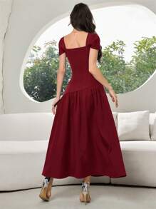 Modelyn Vestido largo elegante de mujer con decoración de perlas - Burdeos - Ver 2