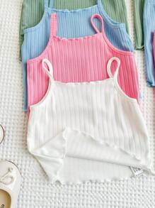 8 件套 女婴休闲纯色针织吊带背心和短裤套装