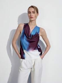 Lumivelle 女士扎染垂领优雅夏季吊带背心，适合通勤 - 彩色 - 查看 5