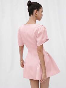 Aveloria Rosie Rochie scurtă pentru femei, cu mâneci 3D, lalele, cu gât rotund, cu tiv îmbinat, rochie mini în stil prințesă