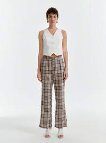 SHEIN Clasi Pantaloni da lavoro vintage a zampa di elefante con motivo a quadri, versatili