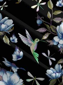 Constanza Baglietto Black Bird Printed Women's Cropped Camisole, Suitable For Summer Music Festival, Beach, And Vacation