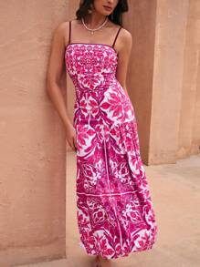 Swim Oasis New Summer Random Floral Print Spaghetti Strap Swimsuit With Ruffle Trim Beach Skirt High-End Beach Resort 2 Pieces Outfit - Pink - View 3