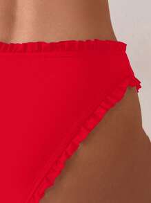 SHEIN Swim Women's Summer Holiday Solid Color Ruffle Triangle Bikini Bottom - Red - View 4