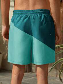 Manfinity VDAYZ Pantalones cortos de playa con cordón en la cintura y contraste de colores para hombre - Azul Cadete - Ver 2