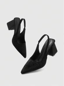 CUCCOO BIZCHIC 女士时尚黑色丝绒粗跟高跟鞋，适合通勤、约会、派对、度假及各种场合。