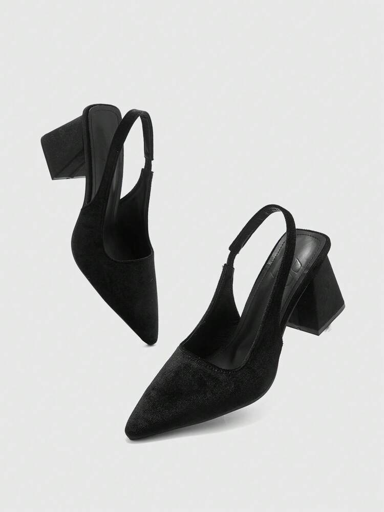 CUCCOO BIZCHIC Women's Fashionable Black Velvet Chunky Heel Pumps, Suitable For Commuting, Dating, Party, Holiday And Various Occasions For Christmas Spring Shoes