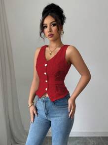 Chiquease Elegant Fashion Stylish Slim Fit Sleeveless Camisole - Red - View 7