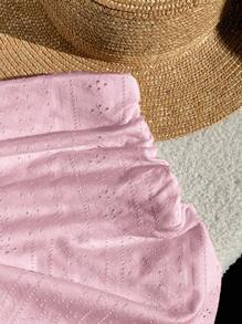 Comfortcana Summer Casual Solid Color Perforated Textured Ruched A-Line Mini Skirt - Pink - View 4