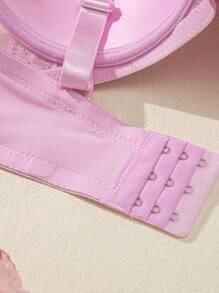 1 件浪漫蕾丝拼接加厚大码钢圈内衣文胸女士 - 粉色 - 查看 6