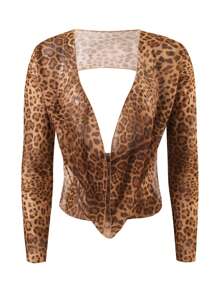 SHEIN Traje de baño de 4 piezas, sexy y elegante con diseño de leopardo y espalda descubierta para mujer