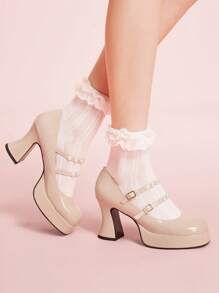 CUCCOO DOLLMOD Women's Black High Heel Waterproof Platform Lolita Mary Janes Cute Casual Shoes - Apricot - View 3