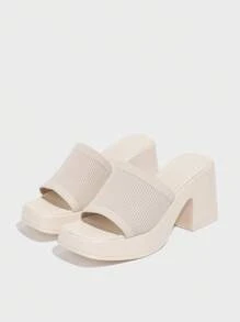 CUCCOO BASICS Women's Thick Heels Wedge Platform Open Toe Casual Sandals, Breathable Sexy Summer Slip-On High Heel Mules, Apricot Color