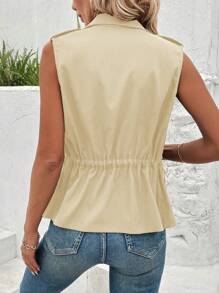 SHEIN LUNE Women's Summer Casual Drawstring Waist Zipper Front Jacket - Apricot - View 2