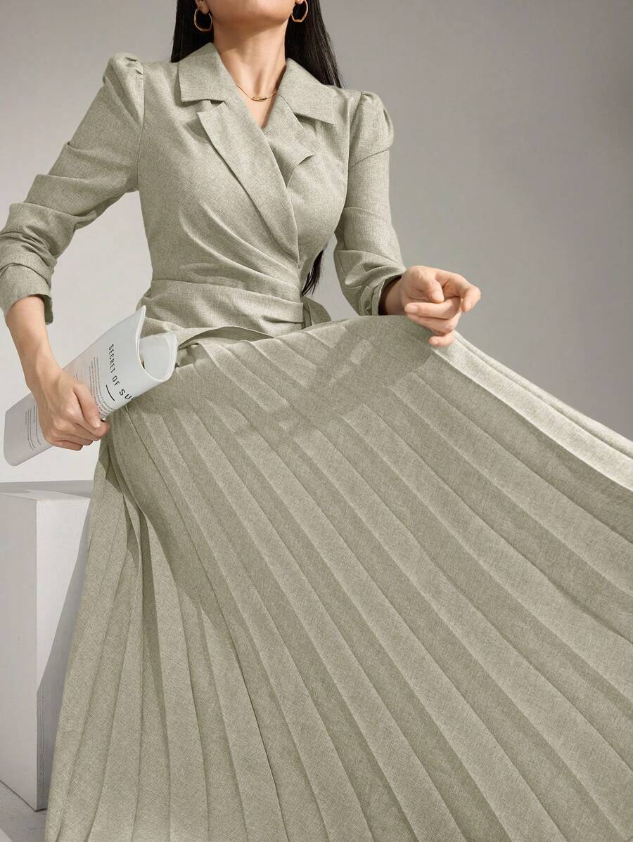 Heiryn 女士长款纯色连衣裙，简约时尚休闲时尚办公室日常穿着 - 薄荷綠 - 查看 1