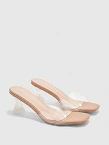 CUCCOO SZL Women's Fashionable Apricot Sexy Transparent TPU Comfortable Crystal Thick Heel Square Toe Sandals, Suitable For Commuting, Dating, Party, Wedding, Holiday And Various Occasions