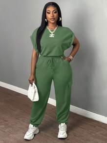 Slaydiva 大码女式透明蓝色短袖T恤和短裤两件套，夏季